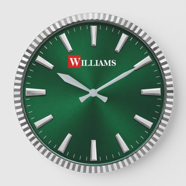Luxury Emerald Green & Silver Modern Minimalist  Large Clock (Front)