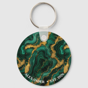 Luxury Emerald Malachite Gold Liquid Agate Name Keychain