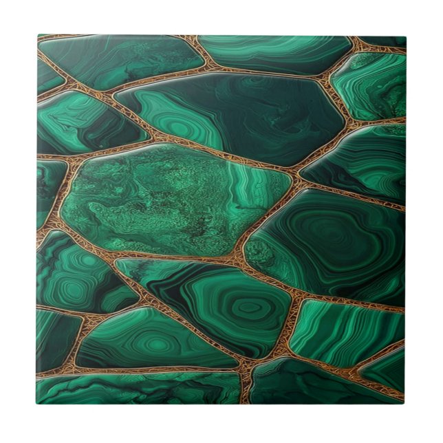Luxury Emerald Malachite Green Marble Abstract Tile (Front)