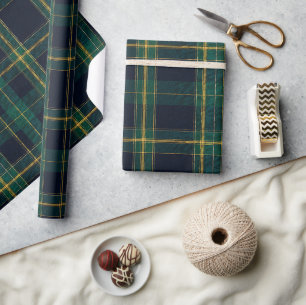 Luxury Emerald Navy & Gold Tartan Elegant Wrapping Paper