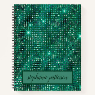 Luxury Emerald Shimmering Sequins Custom Name Notebook