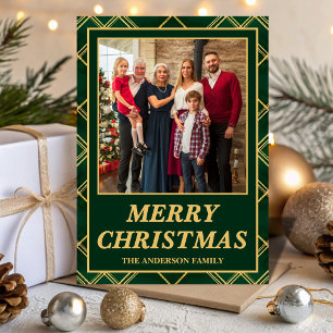 Luxury Emerald Tartan Plaid Family Photo Christmas Holiday Card
