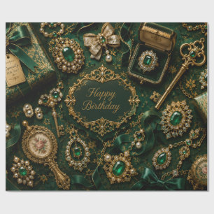 Luxury Emerald Vintage Birthday  Wrapping Paper