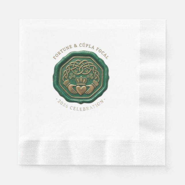 Luxury Emerald Wax Seal Napkin – Irish Claddagh (Front)