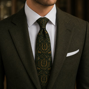 Luxury Equestrian Horse Horseshoe Gold Green Tie