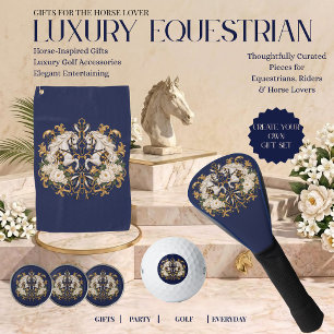 Luxury Equestrian Horse Navy Gold & Ivory  Golf Balls