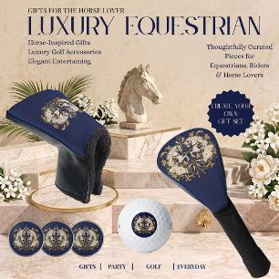 Luxury Equestrian Horse Navy Gold & Ivory Golf Head Cover