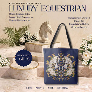 Luxury Equestrian Horse Navy Gold & Ivory  Tote Bag