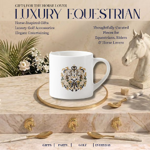 Luxury Equestrian White Horses Navy Gold & Ivory Espresso Cup