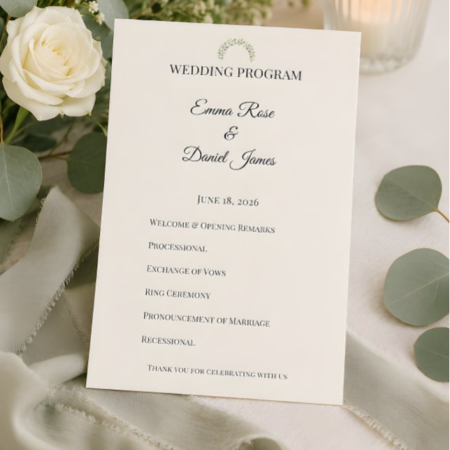 Luxury Eucalyptus Greenery Wedding Program (Eucalyptus themed wedding program card)