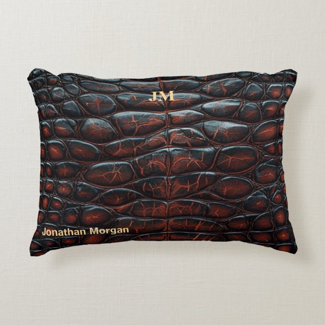 Luxury Executive Monogram Premium Leather  Accent Pillow (Front)