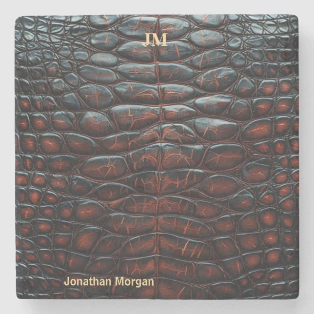 Luxury Executive Monogram Premium Leather  Stone Coaster (Front)