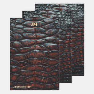 Luxury Executive Monogram Premium Leather  Wrapping Paper Sheet