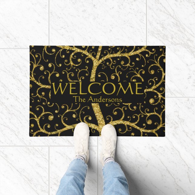 Luxury Family Tree Name Black Gold Personalized  Doormat (Indoor)