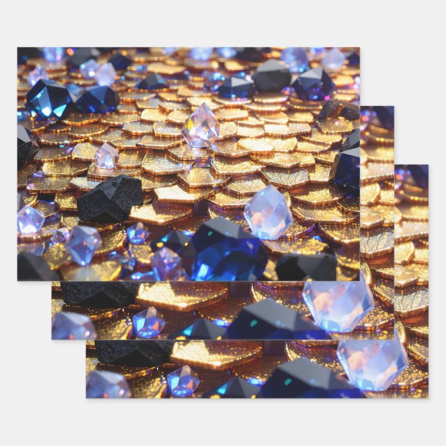Luxury Fantasy Gemstone Abstract  Wrapping Paper Sheet (Set)
