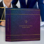 Luxury faux gold and indigo leather lawyer binder<br><div class="desc">Upscale elegant lawyer custom binder featuring a golden double stripes horizontal frame and a scale of justice over a dark navy and purple indigo gradient faux leather (PRINTED) background. Easy to personalize on front, spine, and backside! Suitable for legal services consultants, lawyer office, attorney at law, legal advisors, judge, and...</div>
