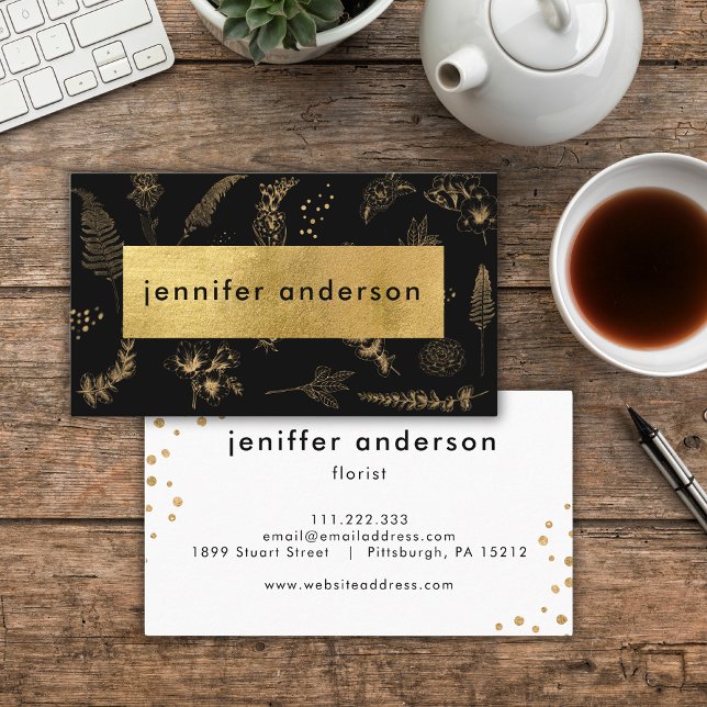 Luxury Faux Gold Floral Black Professional  Business Card (Creator Uploaded)