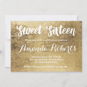 Luxury faux gold leaf Sweet 16 Invitation