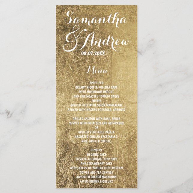 Luxury faux gold leaf wedding menu (Front)