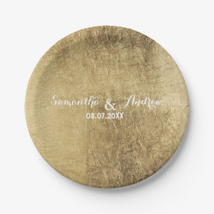 Luxury faux gold leaf wedding paper plate
