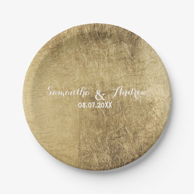 Luxury faux gold leaf wedding paper plate (Front)