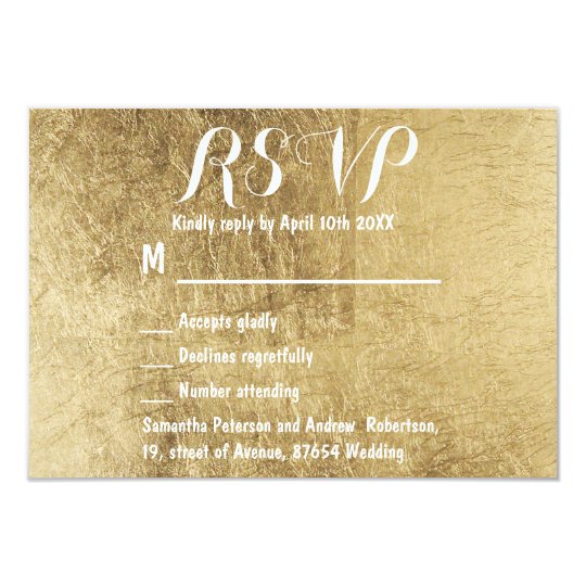 Luxury faux gold leaf wedding RSVP Card