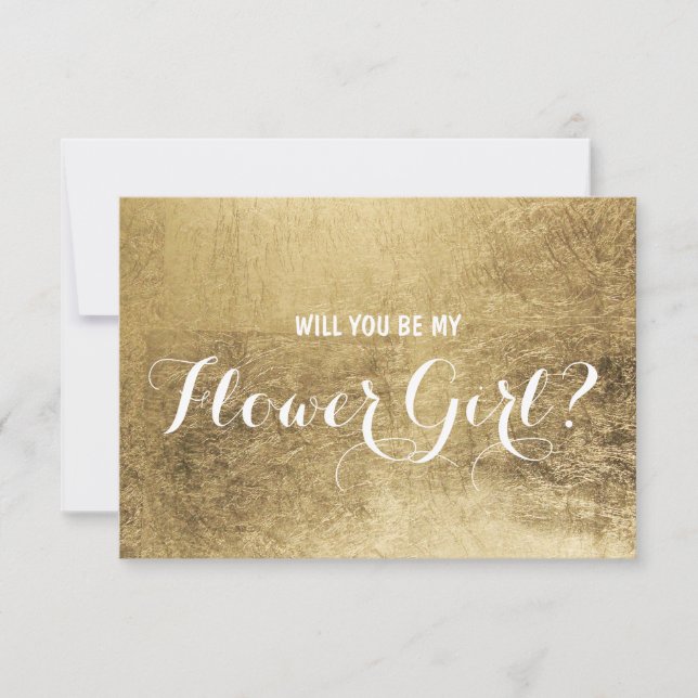 Luxury faux gold leaf Will you be my flower girl Invitation (Front)