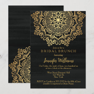 Luxury Faux Gold Mandala Black Bridal Brunch Invitation