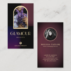 Luxury Faux Gradient Violet and Burgundy 2 Photos Business Card