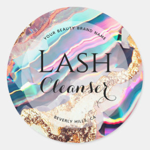 Luxury Faux Iridescent Agate Custom Lash Cleanser Classic Round Sticker