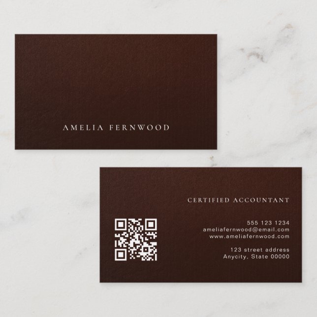 Luxury Faux Leather Certified Accountant QR Code Business Card (Front/Back)