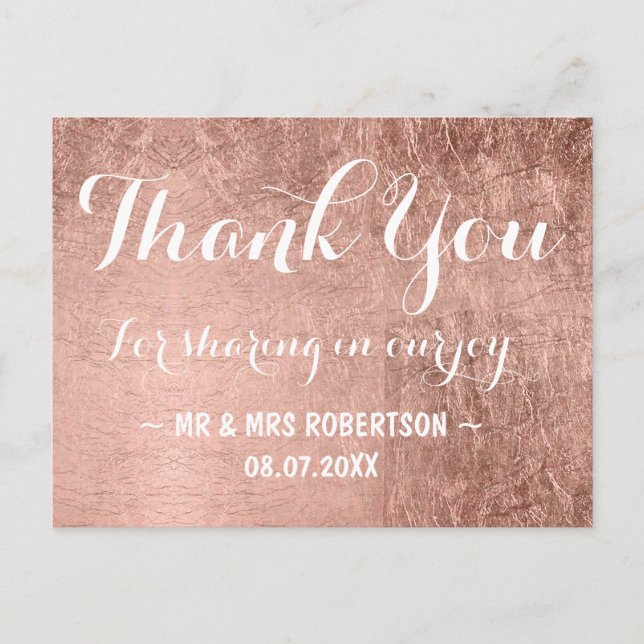 Luxury faux rose gold leaf thank you postcard (Front)