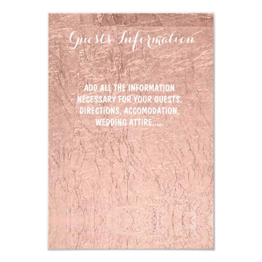 Luxury faux rose gold leaf wedding guest info card