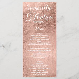 Luxury faux rose gold leaf wedding menu