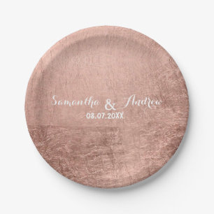 Luxury faux rose gold leaf wedding paper plate