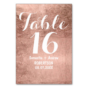 Luxury faux rose gold leaf wedding table number