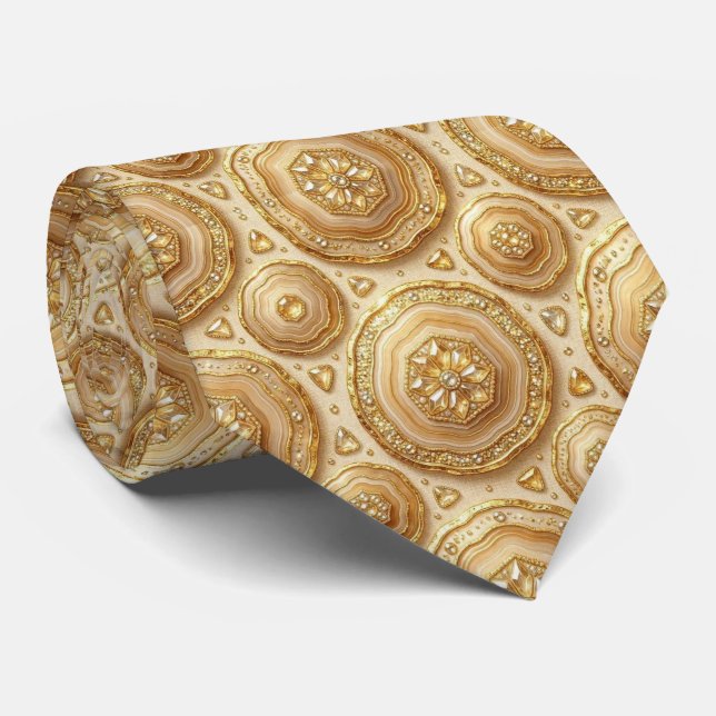 Luxury Faux Silk | Camel + Gold Geode Neck Tie (Rolled)