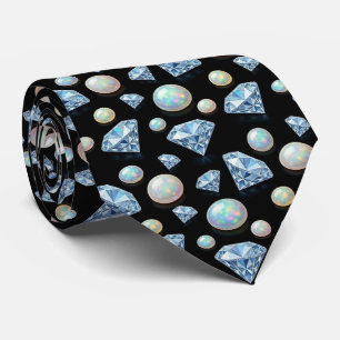 Luxury Faux Silk Diamond Opal Gentleman's Tie