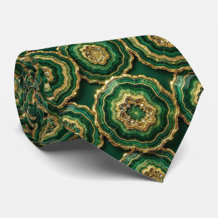 Luxury Faux Silk   Green + Gold Geode  Tie