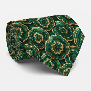 Luxury Faux Silk Green + Gold Geode Tie