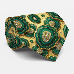Luxury Faux Silk   Green + Gold Geode  Tie
