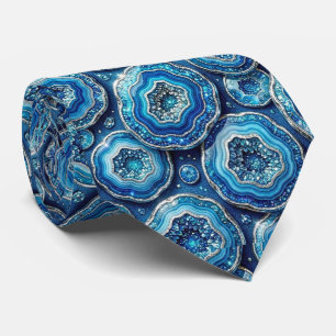 Luxury Faux Silk Ocean Blue Geode Neck Tie