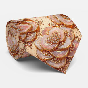 Luxury Faux Silk Rose Gold Geode Neck Tie