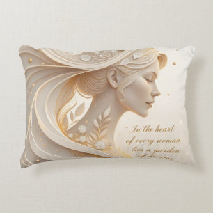 Luxury Feminine Portrait with Inspirational Quote Accent Pillow