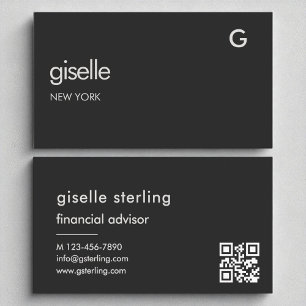 Luxury Financial Advisor Black QR Code Monogram Business Card