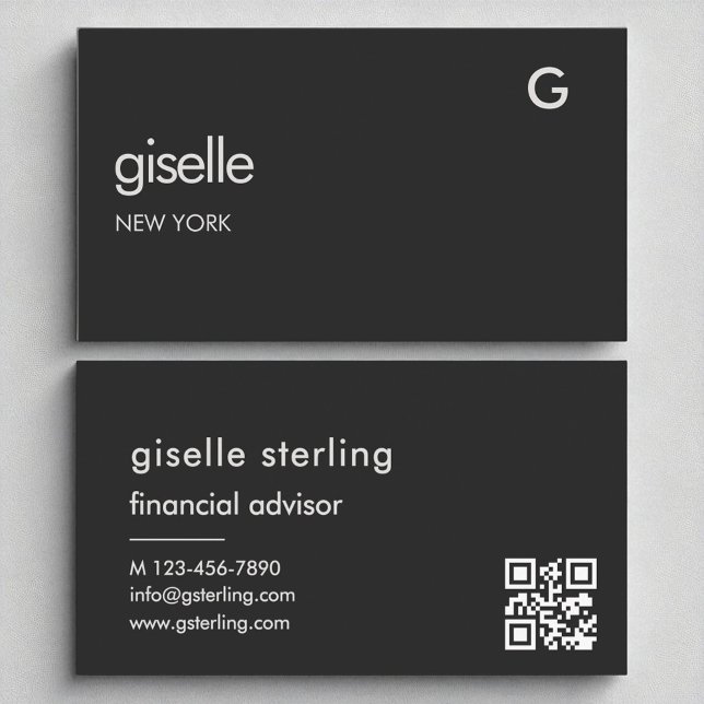 Luxury Financial Advisor Black QR Code Monogram  Business Card (Creator Uploaded)