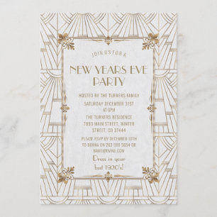 Luxury Fleur-de-Lis Gold Art Deco New Year Party Invitation
