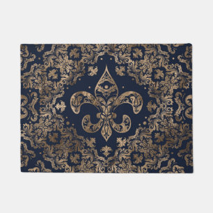 Luxury Fleur-de-lis Ornament - gold and dark blue Doormat