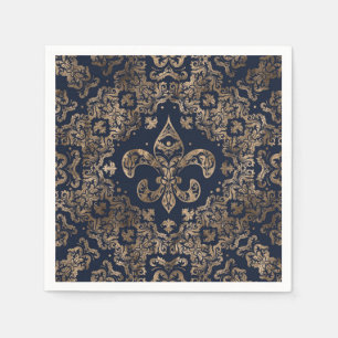 Luxury Fleur-de-lis Ornament - gold and dark blue Napkin