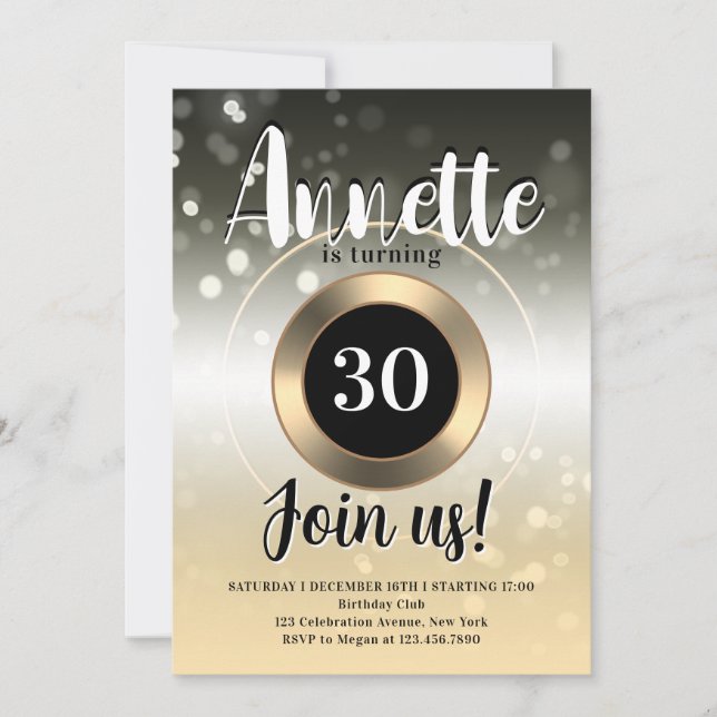 Luxury flitter sparkly birthday party  invitation (Front)